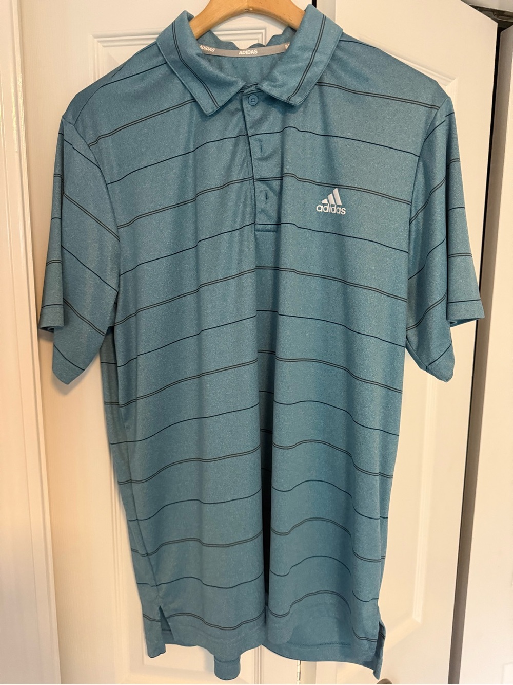 adidas Teal Blue Horizontal Stripe Golf Polo